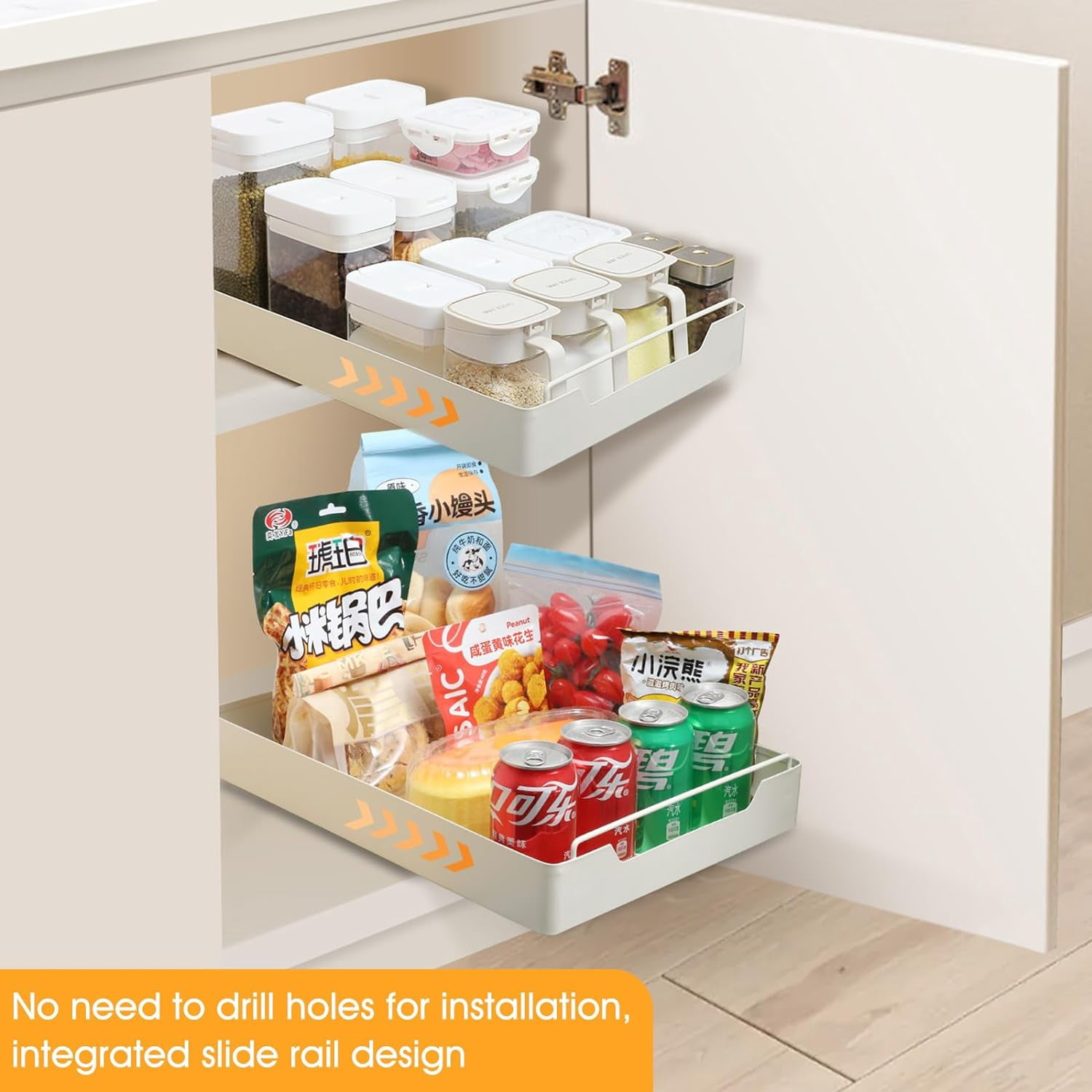 TEXIJUSO Pull Out Cabinet Organizer, Heavy Duty Slide Out Drawers for Kitchen Cabinets Adhesive Cabinet Slide Out Drawers for Kitchen Bathroom