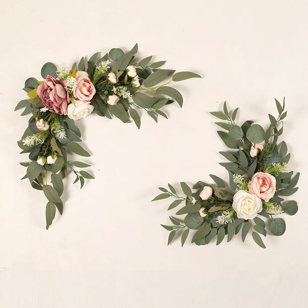 Arco de flores para boda, guirnalda de flores artificiales rústicas para dintel, hojas verdes, rosas, peonías, girasoles, corona para puerta, decoración del hogar