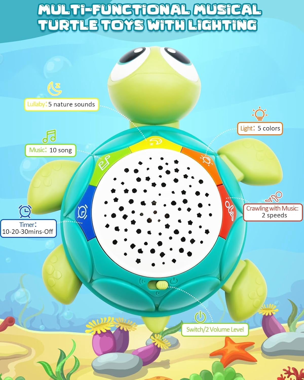 Baby Crawling Toys,  Musical Toys with Light & Sound, Early Educational Toy, Turtle Crawling Toys Walking Toys for Boys Girls