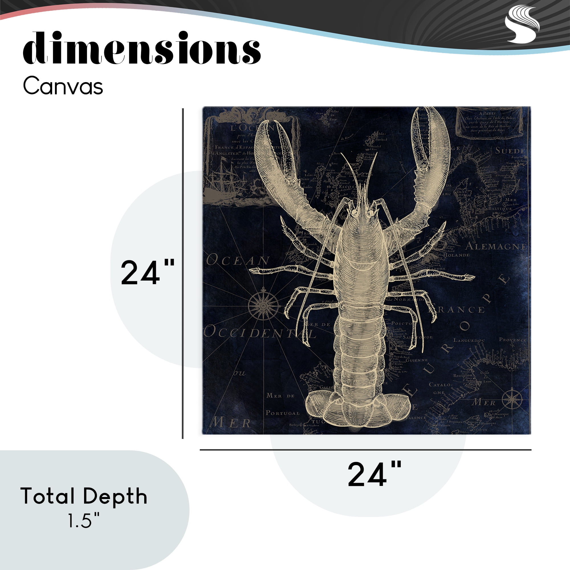 Lobster Contour over Map Canvas Wall Art, design by Sasha