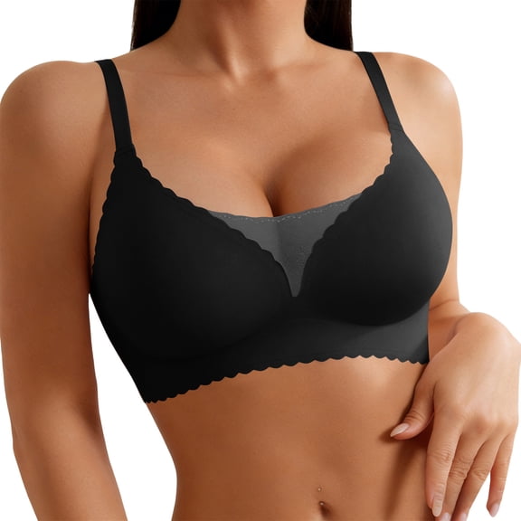 qelini Lace Bras for Women Thin Strap Wireless Breathable Bralettes Side Support Seamless Everyday Tshirt Bra