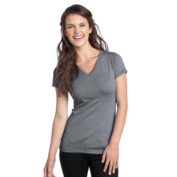 DISCONTINUADO Camiseta con cuello en V Tri-Blend de District Juniors M Gris jaspeado Distrito DT242V