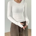 thumbnail image 3 of Michellecmm  Women Casual Thumb Hole Shirt Trendy Slim Fit Long Sleeve Tops, 3 of 4