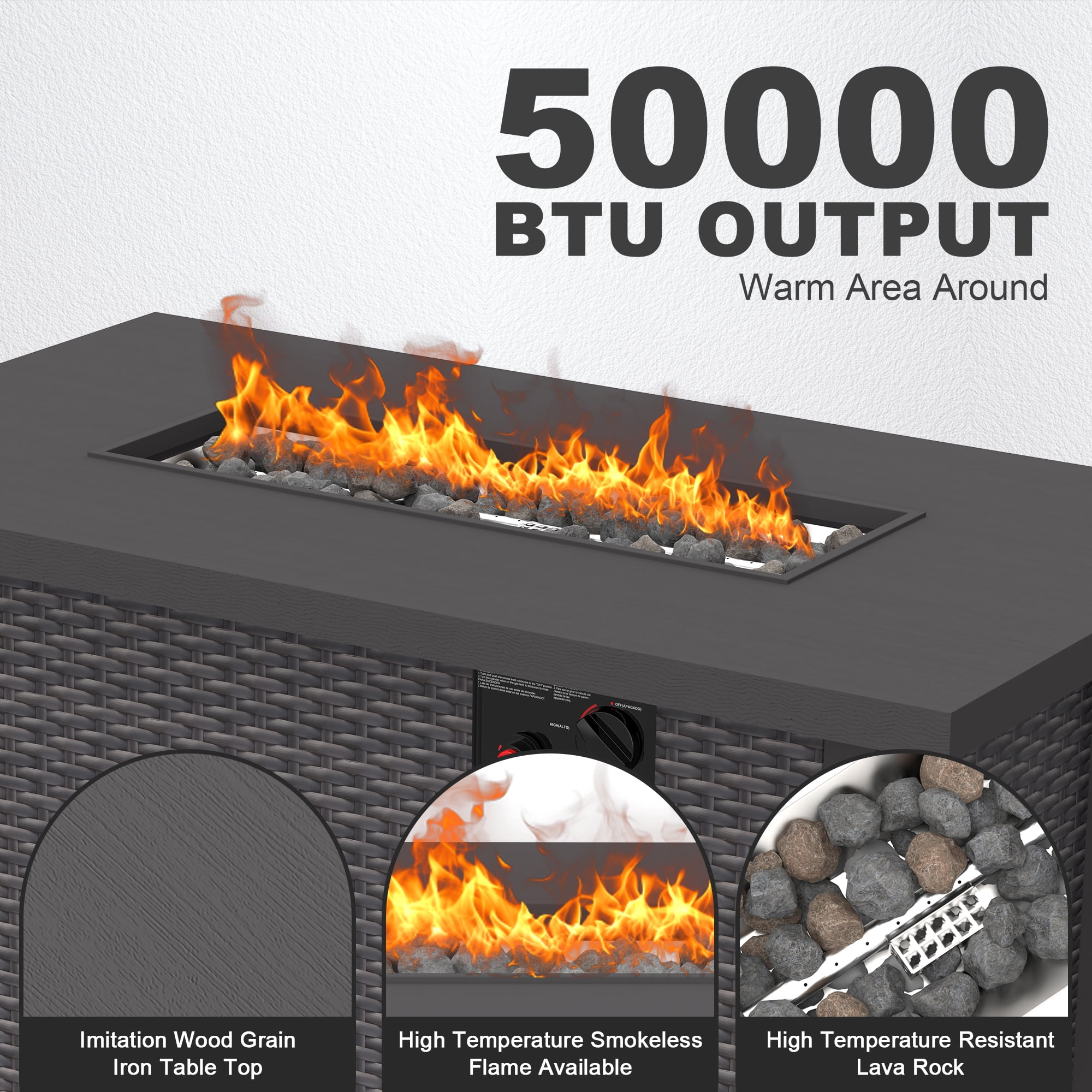 42" Propane Fire Pit, 50,000 BTU Auto-Ignition Gas Fire Pit Table, Outdoor Fire Tables with Lid and lava rocks for Outside, Garden, Backyard