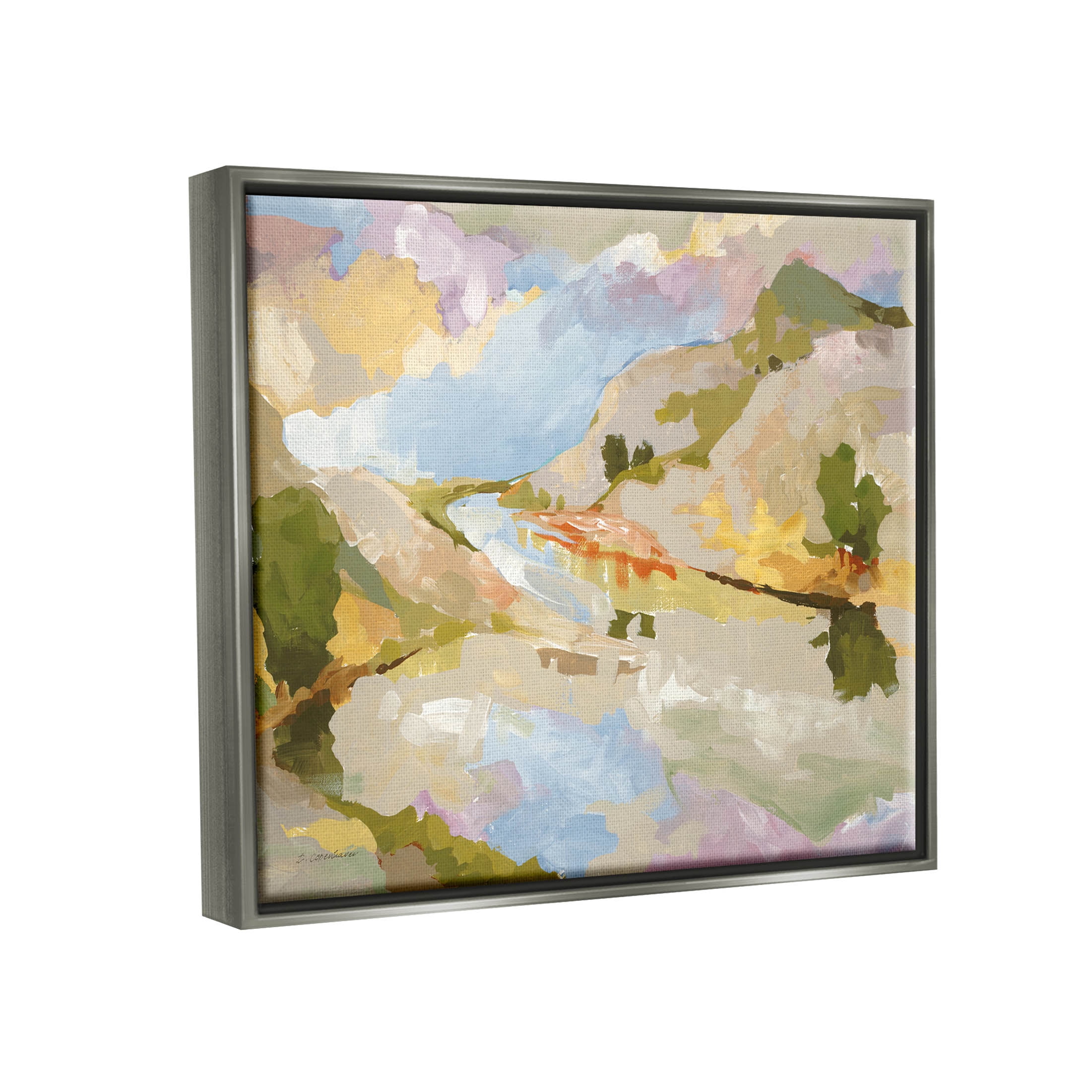 Stupell Industries Abstract Mountain Reflection Painting Painting Luster Gray Floating Framed Canvas Print Wall Art, Design by Trevor Copenhaver