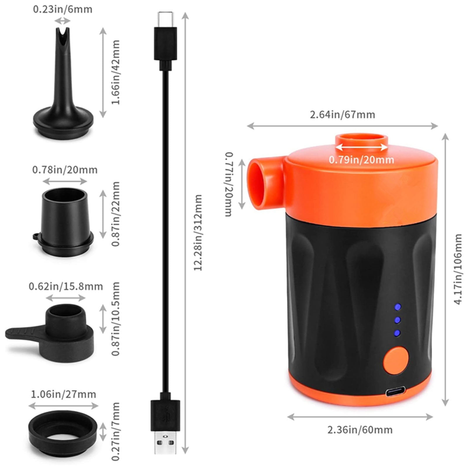 Pompe à air portative à piles rechargeable Outbound avec embouts de valve