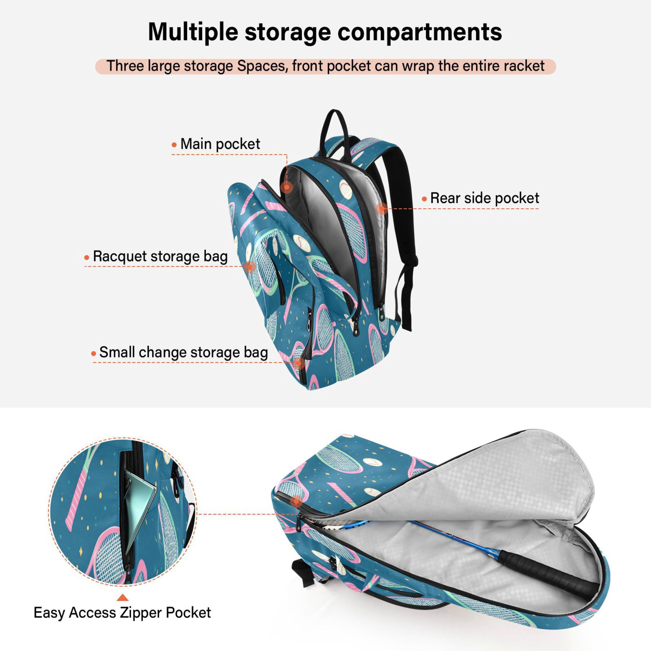 2 Racquet Holder Tennis Backpack Tennis Racket Covers Gym Bags Tennis