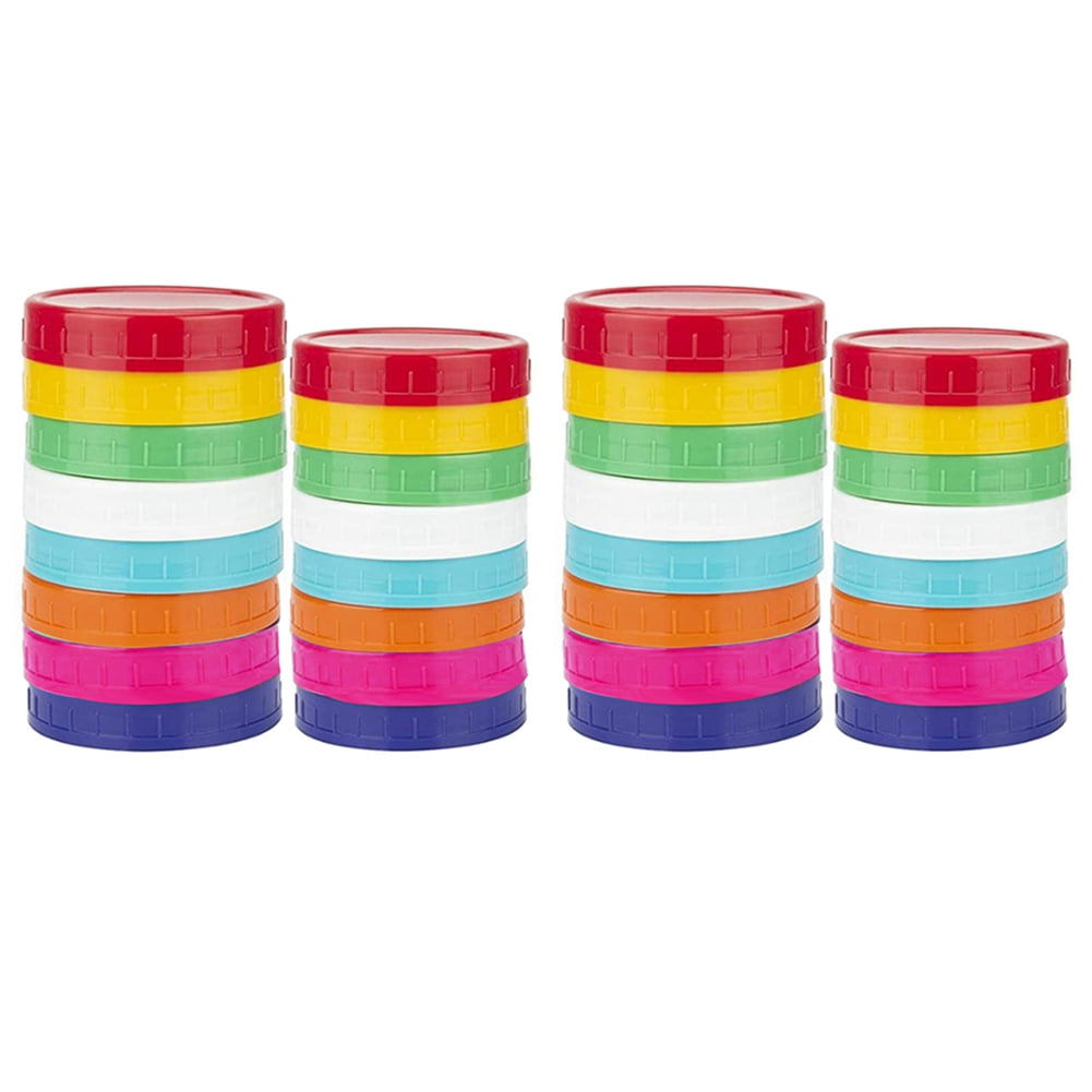 32 Pack Colored Plastic Mason Jar Lids -16 Wide Mouth & 16 Regular ...