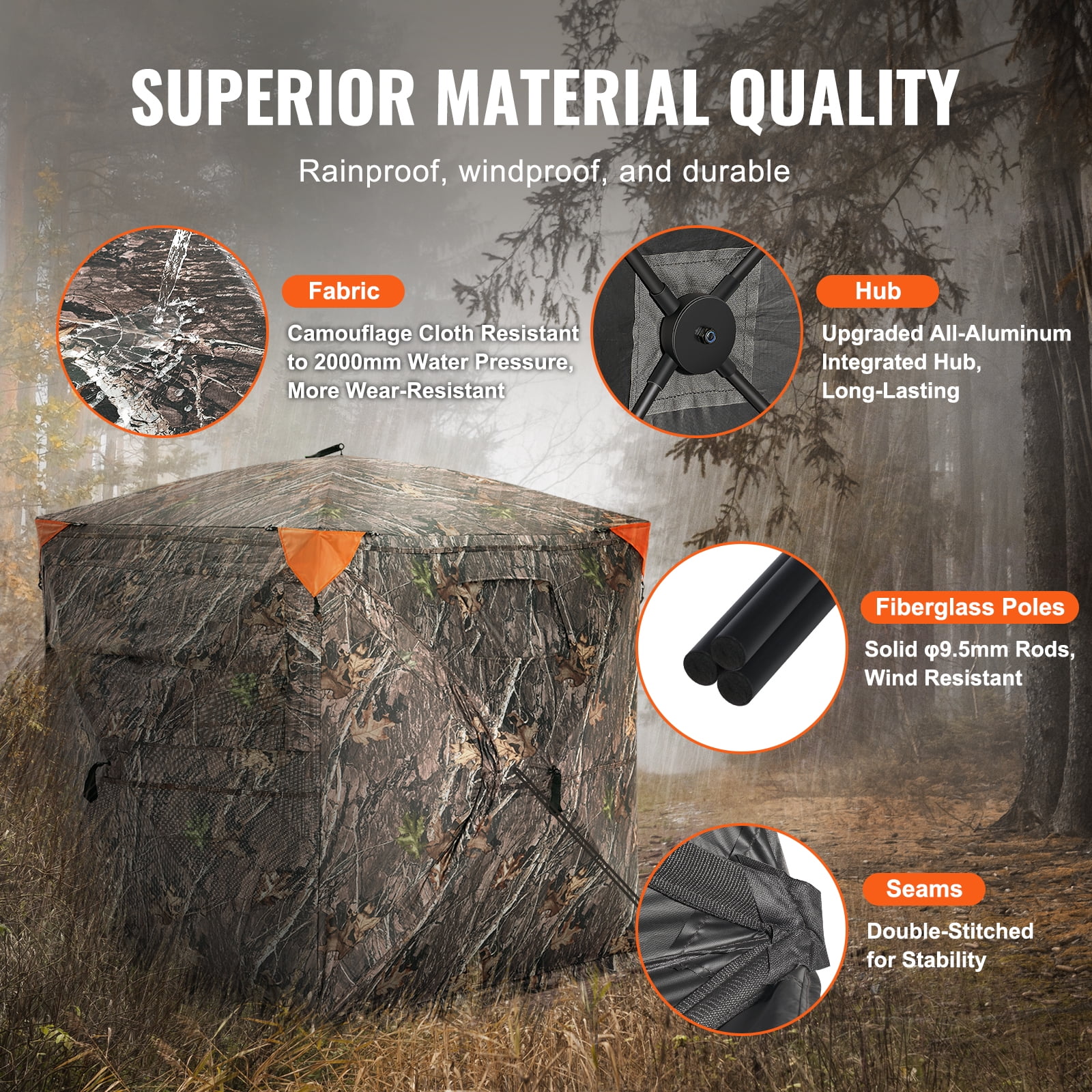 VEVOR Hunting Blind, 270° See Through Ground Blind, 2-3 Person Pop Up Deer Blind for Hunting with Carrying Bag, Portable Resilient Hunting Tent, One-Way See-Through Mesh for Turkey and Deer Hunting