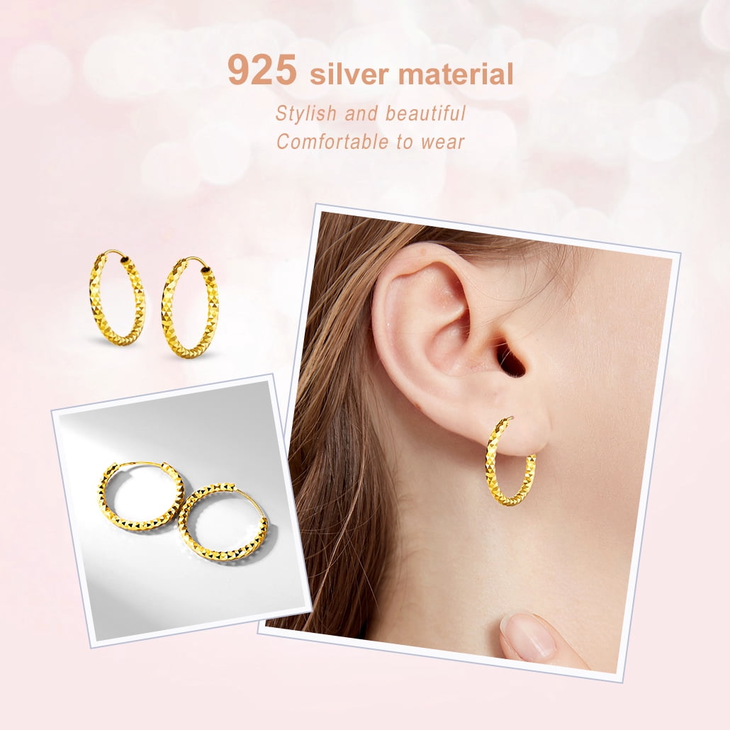 Silvora Golden Small Hoop Earrings for Women 30mm Sterling Silver Hypoallergenic Ear Hoops Jewelry Gift
