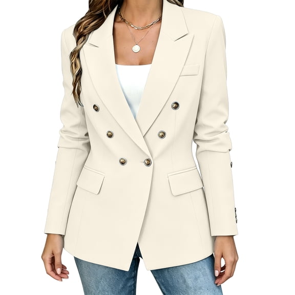 Women's Casual Blazer Jacket Womens Casual Blazer Open Front Long Sleeve Turndown Collar Solid Button Work Office Blazer Tops Beige Xl
