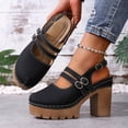 thumbnail image 4 of Rokment Womens Platform Chunky High Heels Mary Jane Mules Sandals Summer Fall Trendy Casual Buckles Leather Closed Toe Block Heeled Slingback Dressy Footwear with Back Straps Black Size 7, 4 of 8