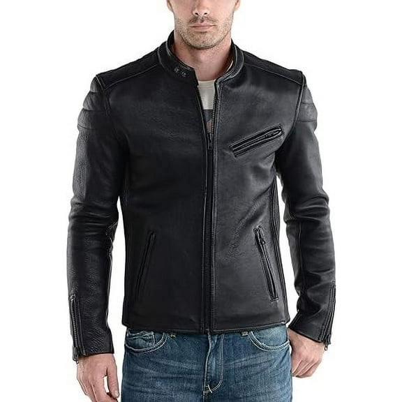 Men's Genuine Lambskin Leather Jacket Biker Soft Stylish Motorcycle Jacket MJF053