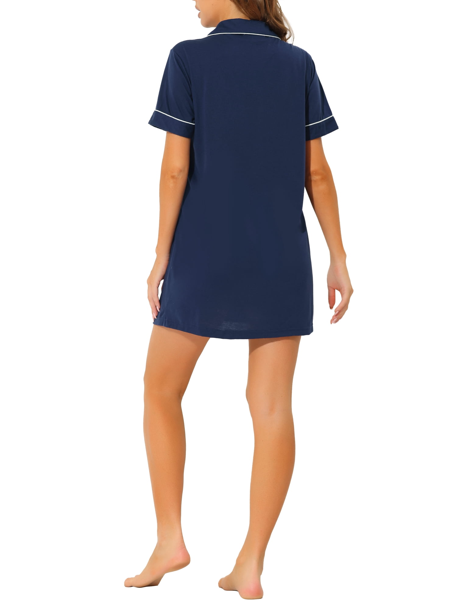Unique Bargains Women's Summer Short Sleeves Button Down Sleepshirt