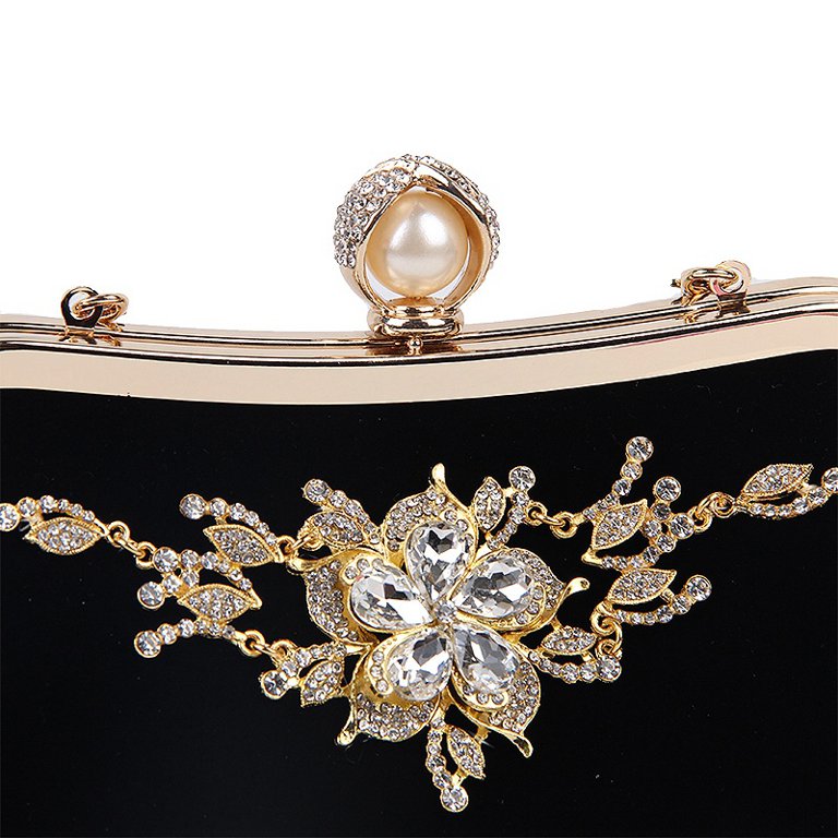 Female Velvet Diamond Pearl Purse Vintage Crystal Velvet Evening