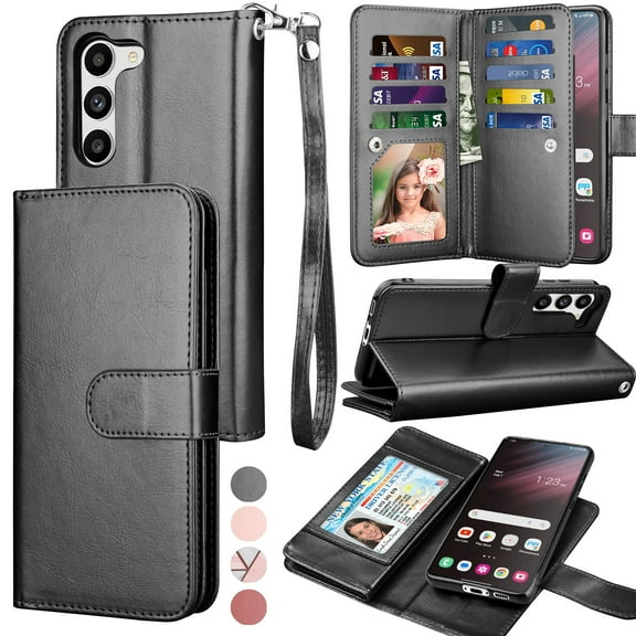 Galaxy S23 Plus Case, Flip/Folio Cover Wallet Magnetic Closure Card Slots Cash Holder Stand Kickstand TPU Bumper Shockproof Protective Case for Samsung Galaxy S23 Plus -Black
