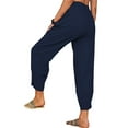 thumbnail image 4 of Qmyliery Women Casual Trousers with Elastic Waist, Loose Pockets Cotton and Linen Solid Color Summer Clothing, 4 of 5
