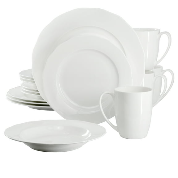 Meritage Eva 16 Piece Wavy Edge Bone China Dinnerware Set in White