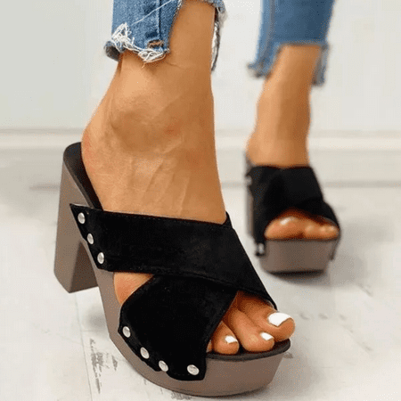 

Women‘s Chunky Heeled Sandals Criss Cross Open Toe Platform Round Toe Slip-on Casual High Heels Women‘s Comfy Footwear