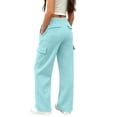 thumbnail image 5 of mgoYE Girls Sweatpants Preppy Kids Cargo Pants Wide Leg Baggy Pants Teen Joggers Casual Trousers with Pockets(Light Blue,13-14 Years), 5 of 9
