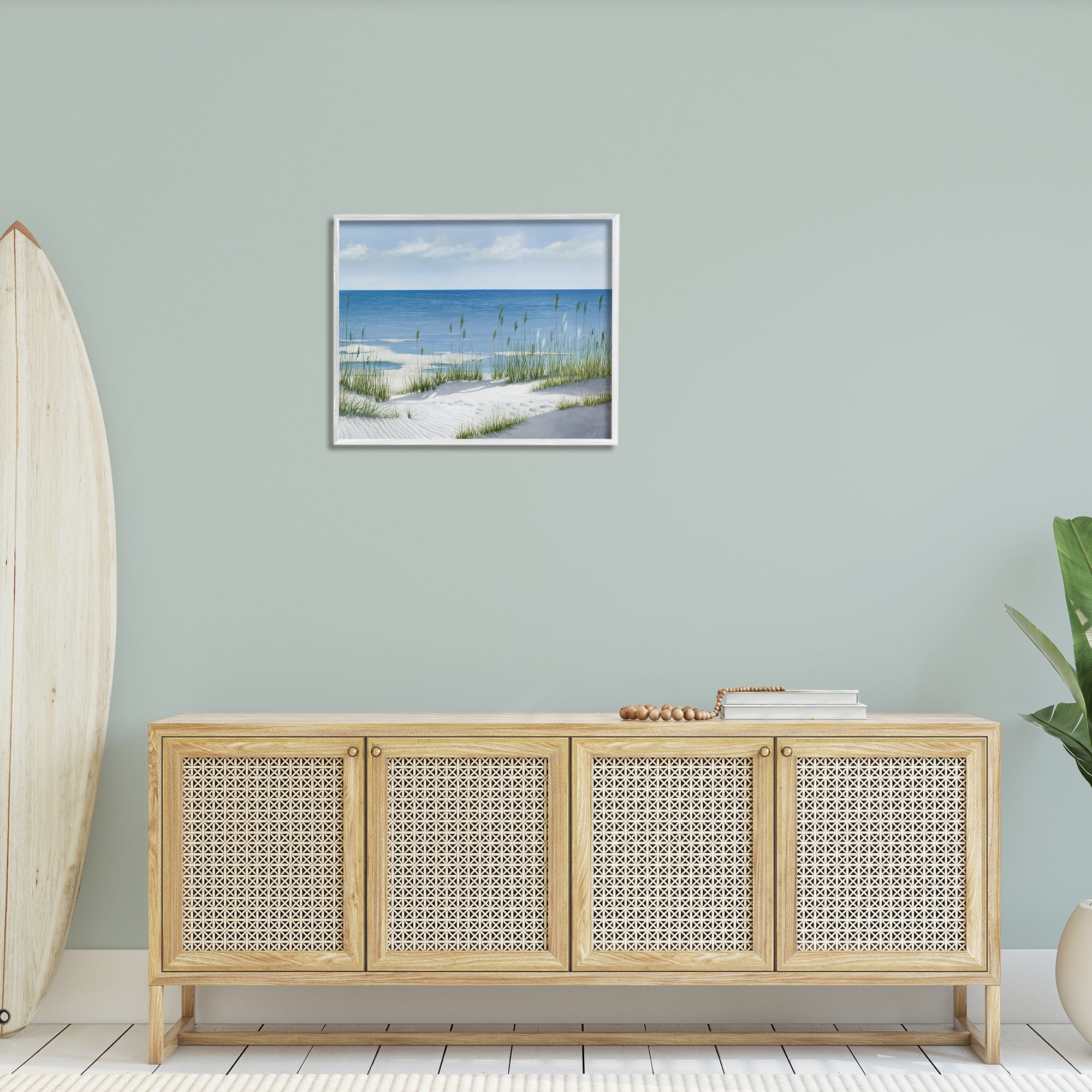 Stupell Industries Beach with White Sand Landscape Painting White Framed Art Print Wall Art, 30 x 24