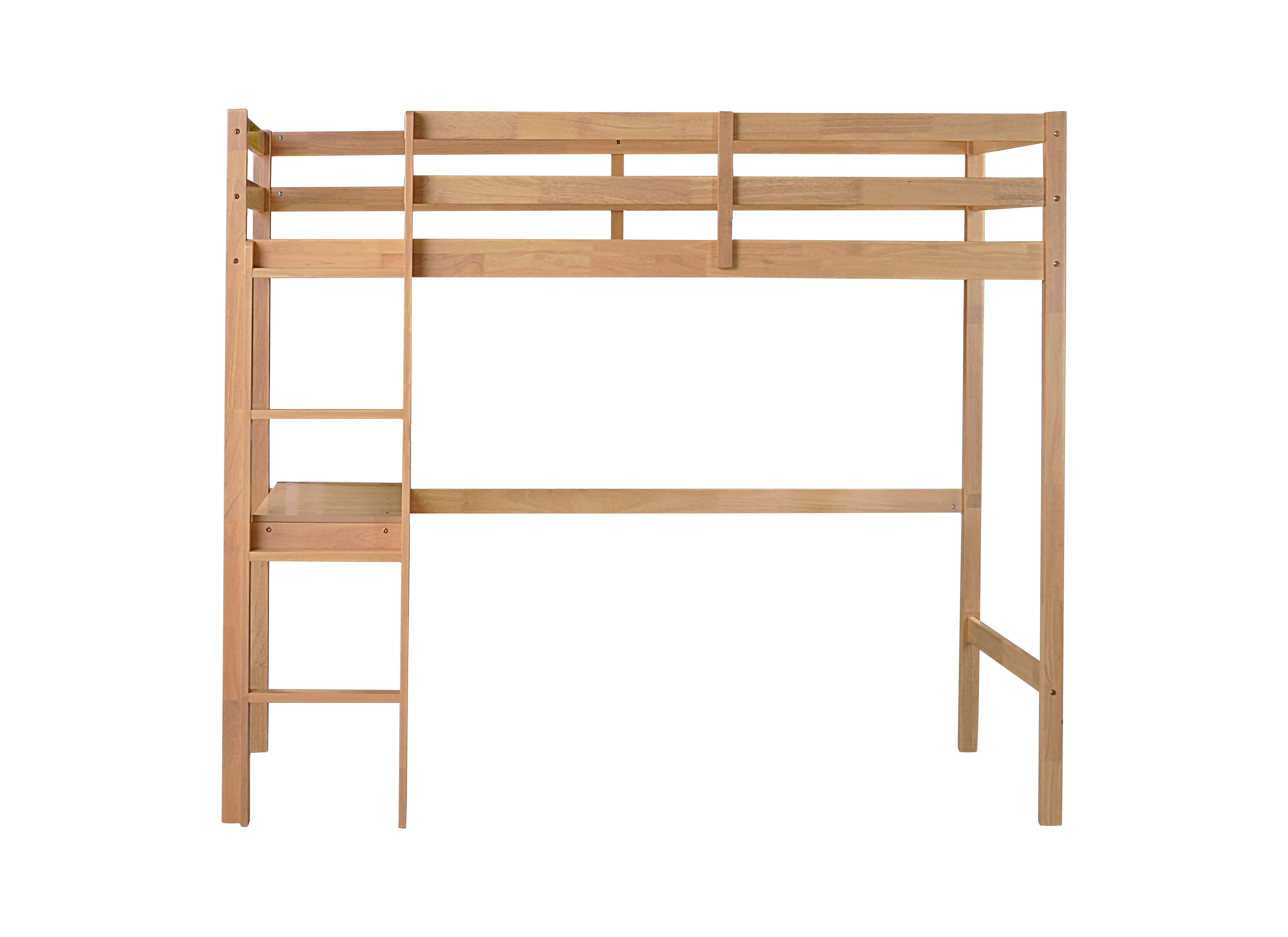 Sailvan Twin High Loft Bed, Rubber Wood Loft Bed with Safety Guardrail, Built-in Desk & Ladder