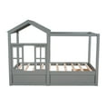 thumbnail image 3 of Twin House Bed, Wood Montessori Floor Bed with Drawer, Low Canopy Platform Bed Frame with Roof and Window, Playhouse & Space-Saving Design House Bed Frame with Slat for Kids Teens Boys Girls, Gray, 3 of 9