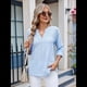 thumbnail image 4 of Blusas Casuales con Cuello en V y Ojales Bordados para Mujer, Blusas Playeras Elegantes. Azul S, 4 of 10