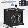 thumbnail image 3 of Joaxswe Farmhouse End Table Set of 2 with Charger, 24" Square Nightstand with Glass Barn Door, Modern Side Table for Office, Classic Black, 3 of 7