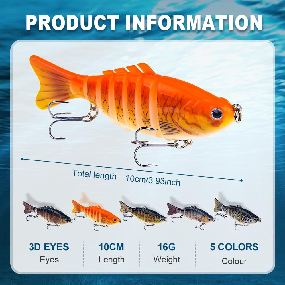Upgraded Swimming Bait,Fishing Lure Kit Topwater Bass Lures Fishing Lures Slow Sinking Swimming Lures Multi Jointed Swimbait Lifelike Hard Bait Trout Perch