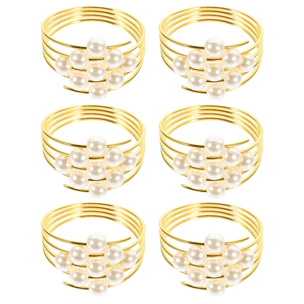 KAKOWELY 6 anillos de servilleta exquisitos, anillos de tejido de perla, anillos de servilleta de escritorio, decoraciones delicadas para servilletas