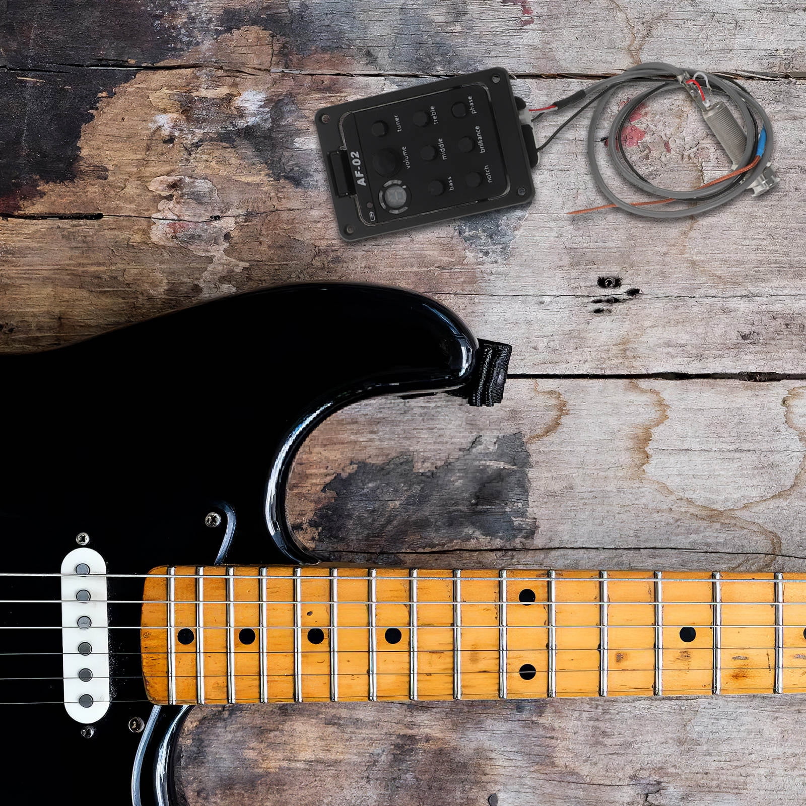 DEEPCRAFF Acoustic Guitar Electronics Kit Black Side Mounted Preamp with Built in Tuner and Piezo Pickup