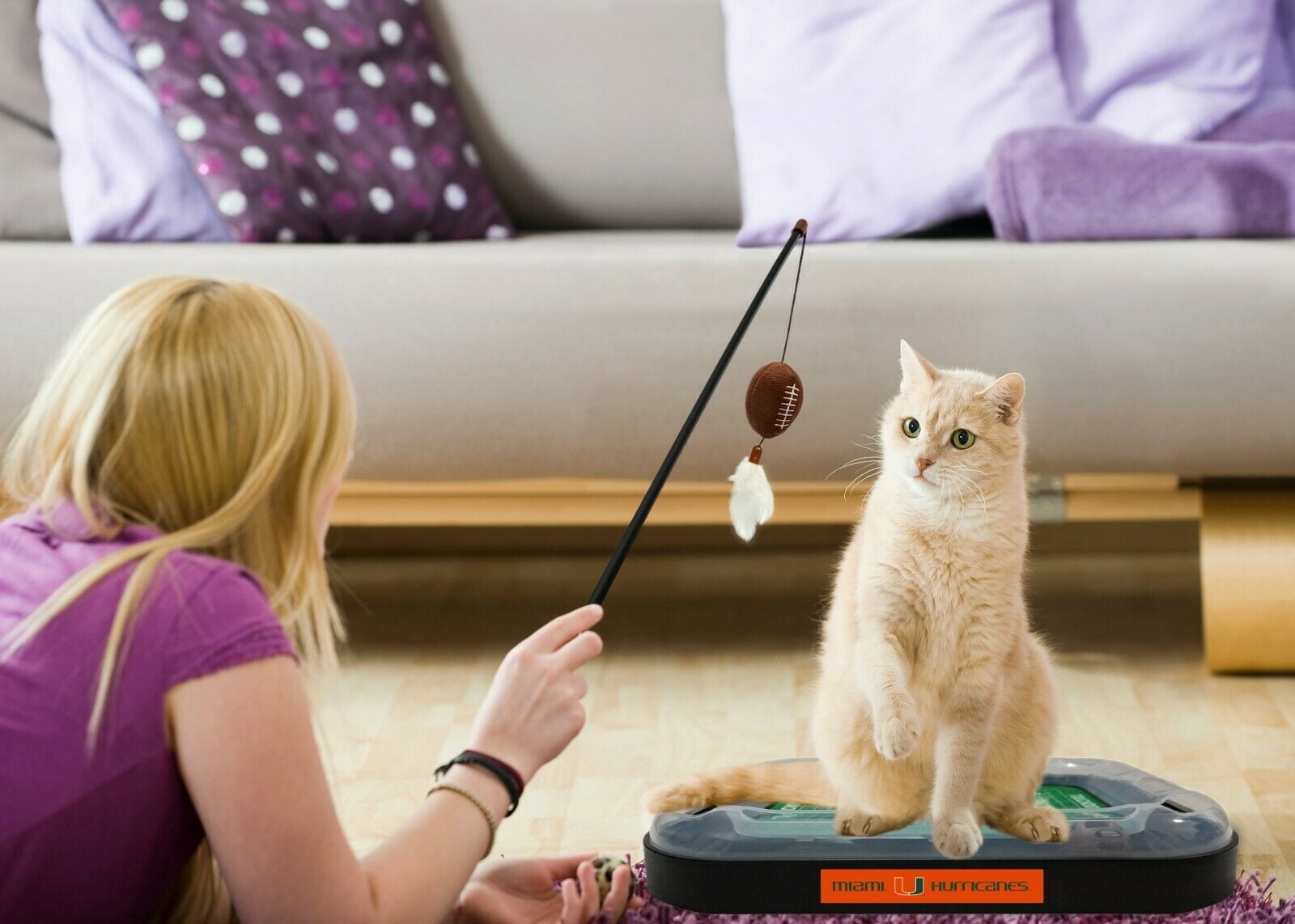 NCAA Miami Hurricanes CAT Scratcher Toy with Catnip Plush & Feather Cat Toy 5-in-1 Kitty Toy