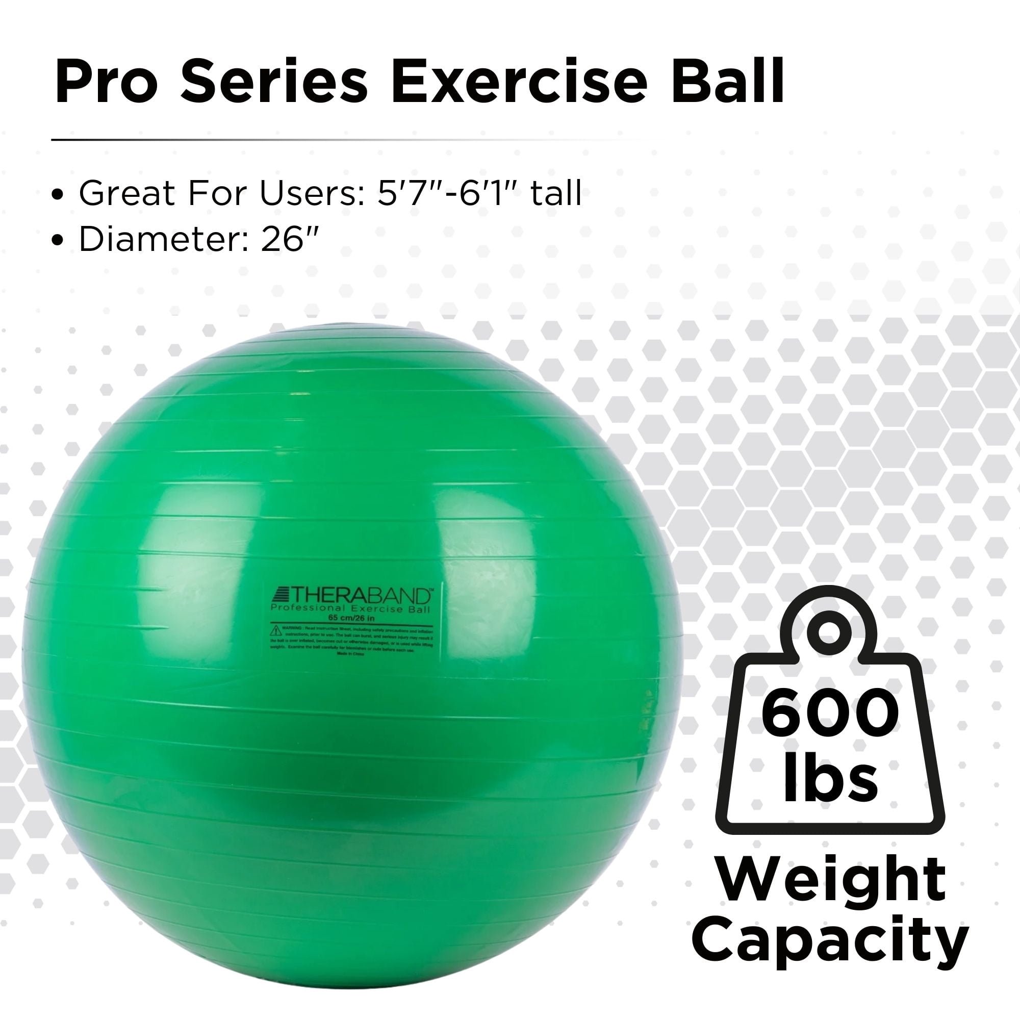 THERABAND Standard Exercise Ball, 26" Green Stability Trainer for 5'7"–6'1" Users, Yoga & Pilates Ball, Balance & Core Trainer, For Athletes Fitness at Gym & Home