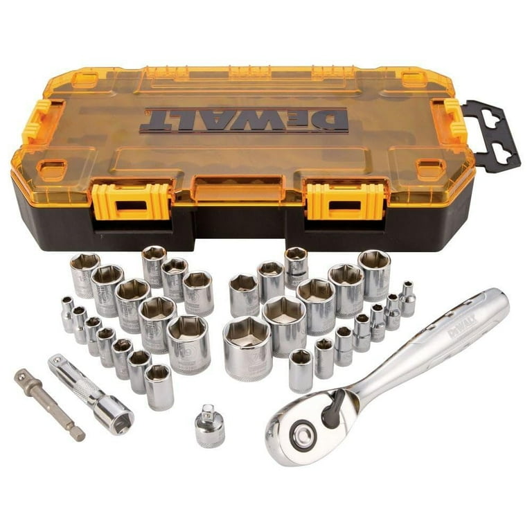 DEWALT 34-Piece Socket Set with Ratchet, 1/4-Inch & 3/8-Inch Drive