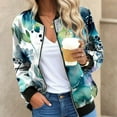 thumbnail image 5 of Fiaer Women Baseball Jacket Plus Size Loose Fit Full Zip up Floral Printed Trendy Casual Comfort Tops with Pocket Green L, 5 of 5