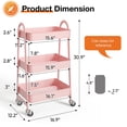 thumbnail image 2 of Gianna 3‑Tier Utility Rolling Cart Metal, 3‑Tier Slim Storage Design, Lockable Wheels, Pink, 2 of 7