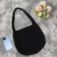 thumbnail image 2 of Bolso de mano retro de punto para mujer, bolso grande de viaje para hombro, bolso de compras (negro), 2 of 5