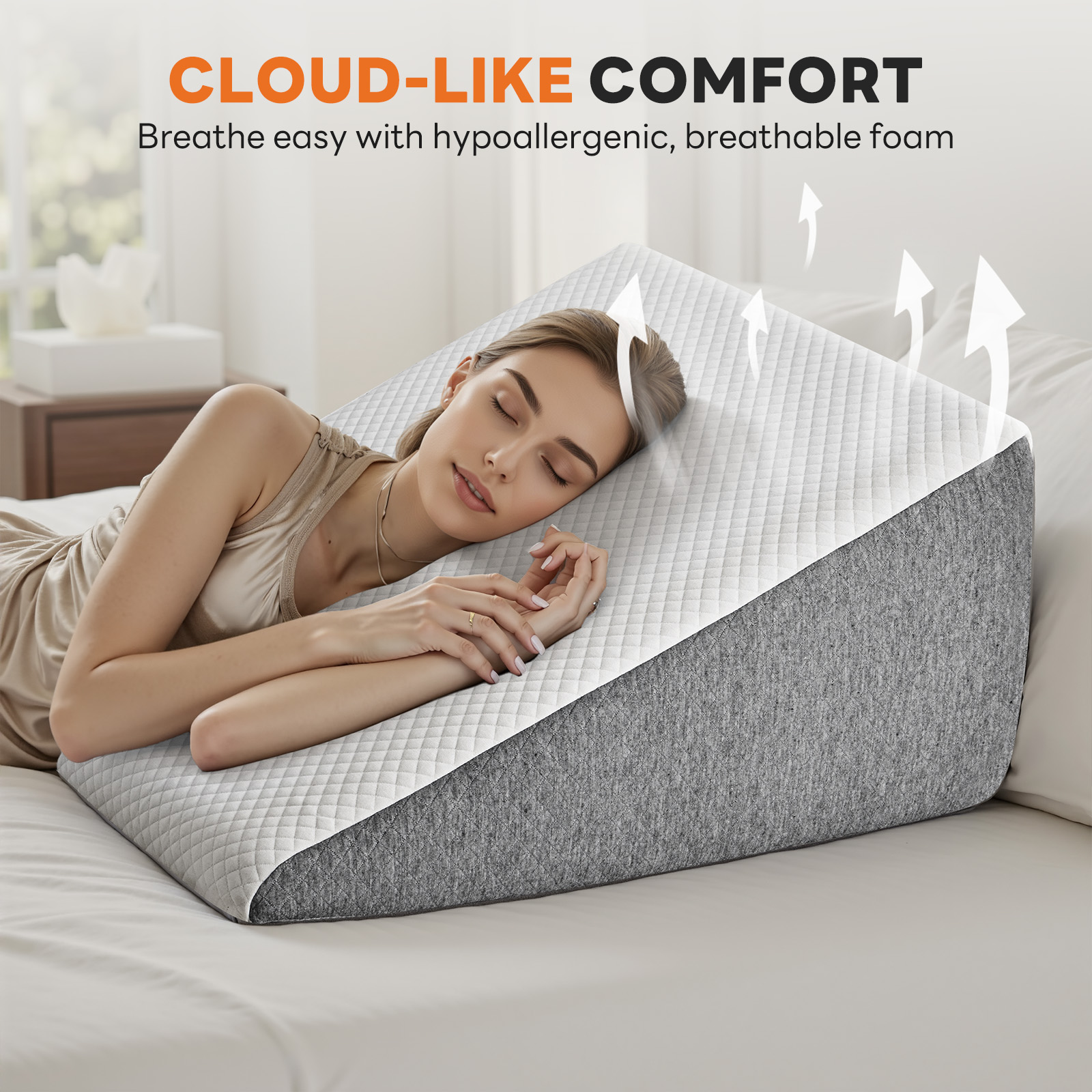 JIOABL Wedge Body Pillow for Sleep Comfort, Neck Pain Relief, Acid Reflux, Heartburn, Back Pain Relief and Snoring, 12Inch