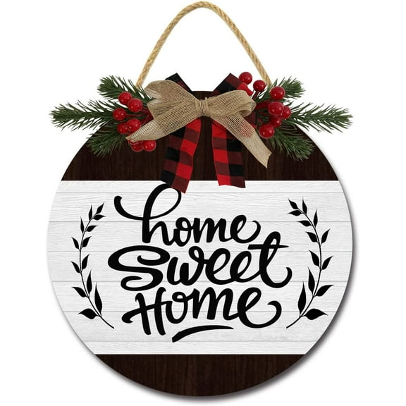 Eveokoki 12" Home Sweet Home Sign for Front Door Farmhouse Porch Rustic Round Wooden Hanging Wreaths for Housewarming Gifts， Christmas Festival Decoration Wall Decor Outdoor Indoor