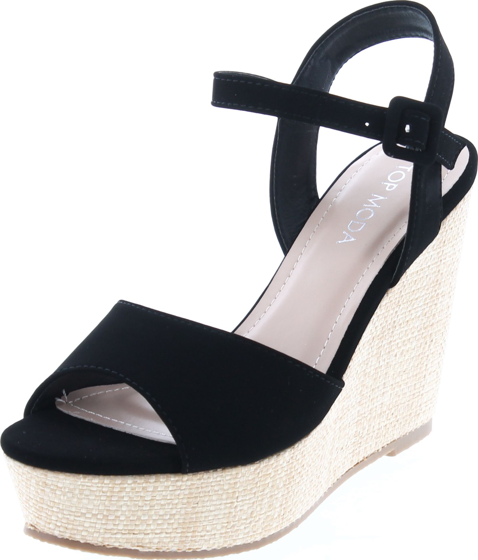 Top Moda Womens Richie-1 Wedge Ankle Strap Sandals, Black, 5.5 - Walmart.com