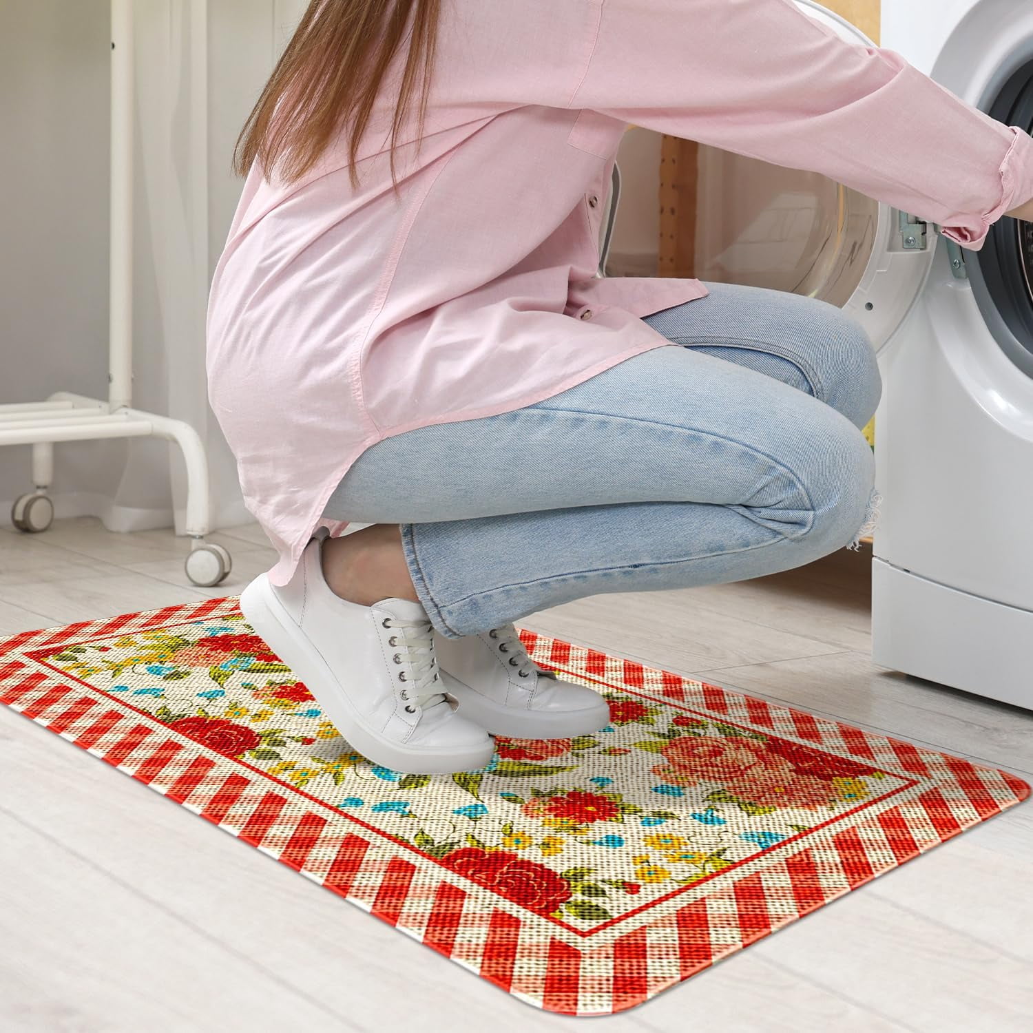 Flower Design Bathroom Rugs, Extra Soft and Absorbent Microfiber Pioneer Flower Woman Bath Mat, Non-Slip, Quick Dry Shaggy Bath Carpet, Suitable for Bathroom Floor, Tub, Shower 17x30 Inch
