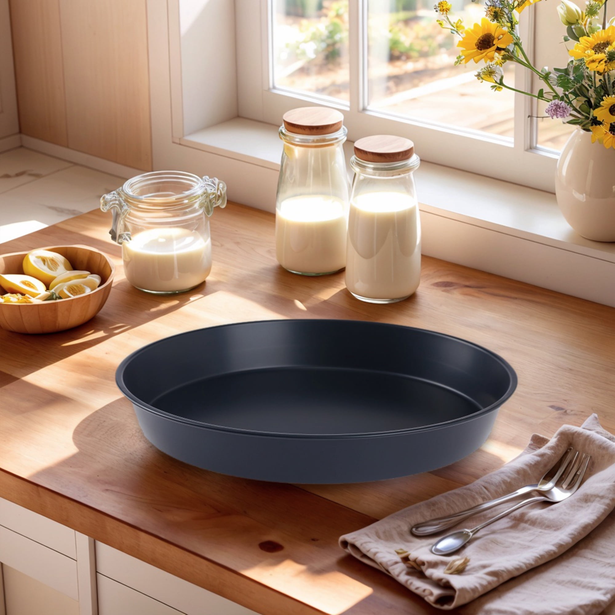 Unique Bargains 2 Pcs Round Cake Pans Baking Sheet Black 11.8*11.8*1.6in