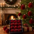 thumbnail image 7 of 12Pcs Flocked Velvet Wine Red Christmas Ball Ornaments 2.36 in Bow Shatterproof Tree Hanging Decor Set for home Party Display, 7 of 7