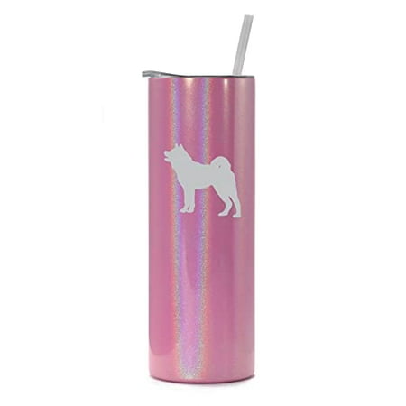 

20 oz Skinny Tall Tumbler Stainless Steel Vacuum Insulated Travel Mug Cup With Straw Akita (Pink Iridescent Glitter)