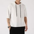 thumbnail image 3 of Jinda Men's Short Sleeve Hoodie Soft Summer Contrast Color Illusion Layered Loose Fit Cotton Tshirt Side Split Casual Fashion Hooded Top White X-Large, 3 of 4