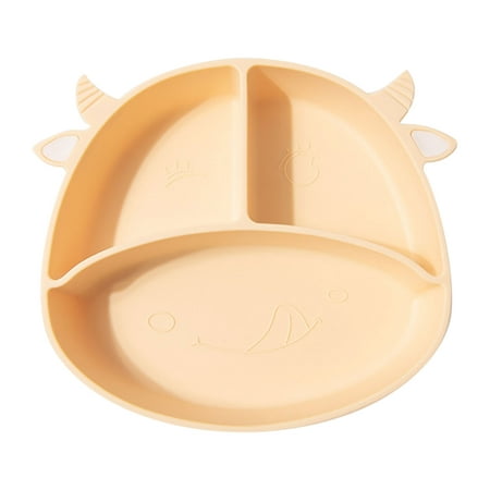 

Aueoeo Calf Children s Silicone Dinner Plate Infant Non-Slip Suction Cup Bowl Baby Cartoon Complementary Food Divided Tableware