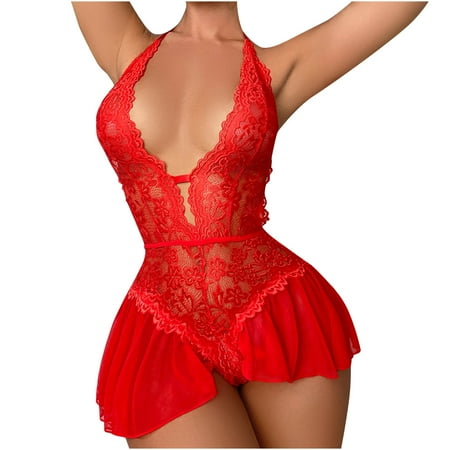 

FREE SHIPPING-Women Christmas Solid Lace Underwear Jumpsuits Bra Lingerie Roleplay Pajamas Rompers sexy underwear lingerie for women valentines day gifts