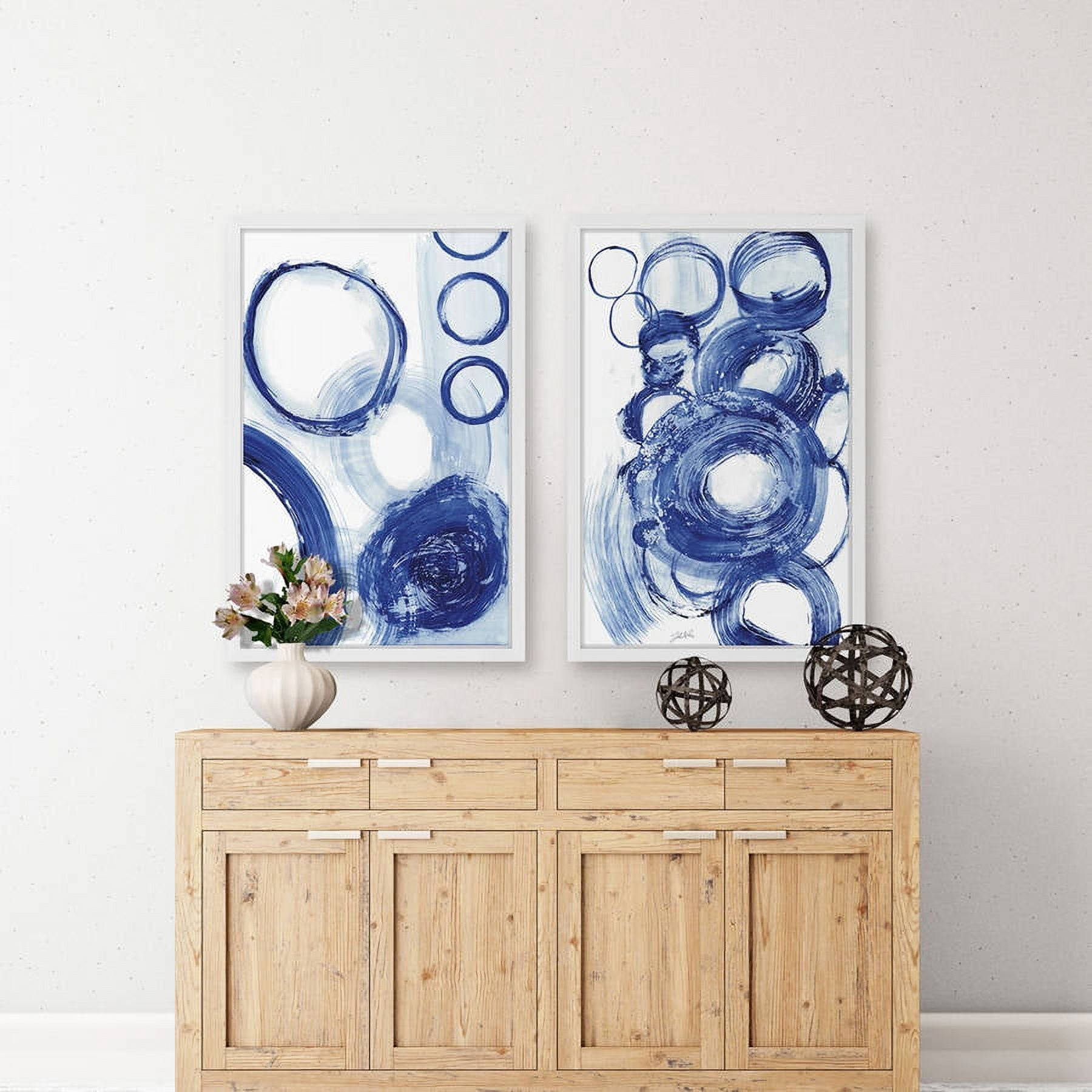 Marmont Hill Painted Blue Circles Diptych 18-Inch x 24-Inch Framed Wall Art