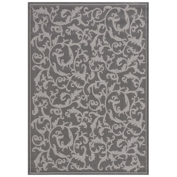 SAFAVIEH Courtyard Ava Floral Indoor/Outdoor Area Rug, Anthracite/Light Grey, 4' x 5'7"